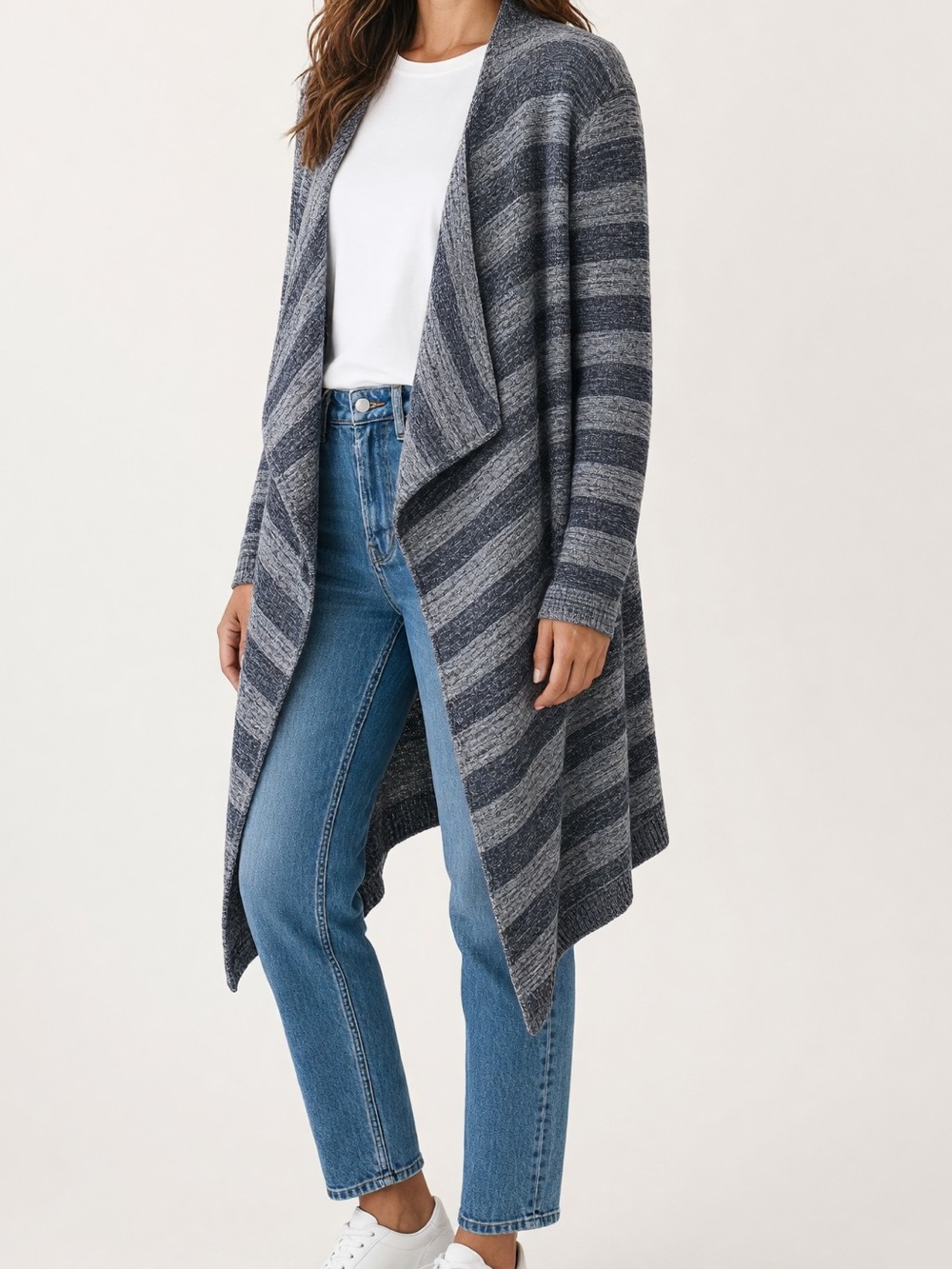 Barefoot Dreams Bamboo Chic Lite Striped Waterfall Cardigan S/M Style 436